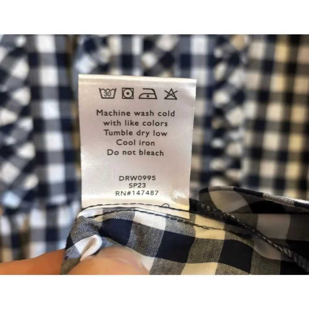 Draper James Nassau Navy Gingham Cottagecore Farmhouse Poplin Dress Large - Picture 7 of 7